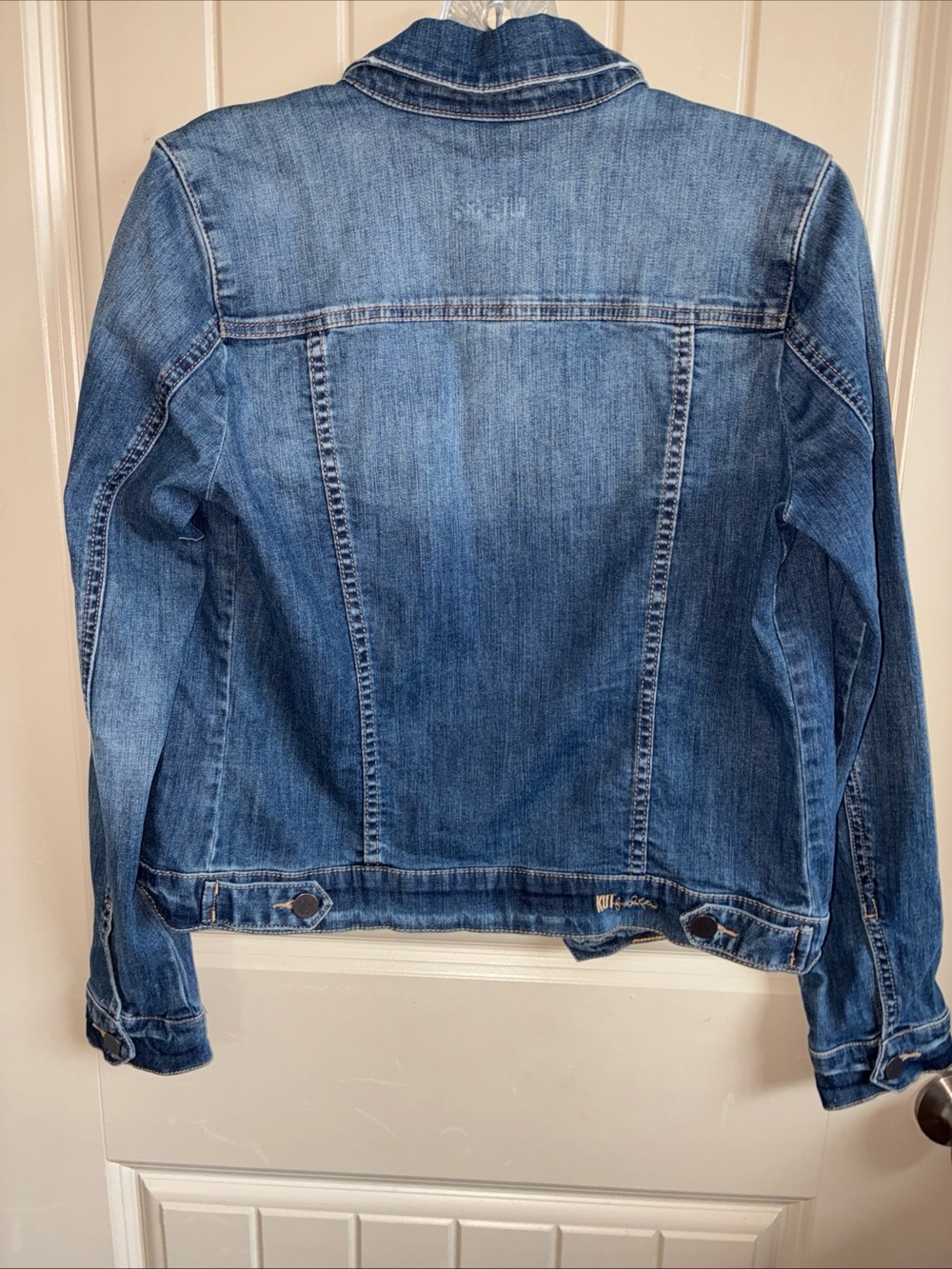 Kut from the Kloth Blue Denim Jacket with Brown and White Cow Print Yoke - Picture 4 of 8